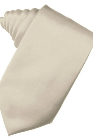 Cream beige necktie laid flat on a white background.