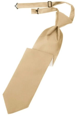 Beige necktie with an attached strap and buckle laid out diagonally.