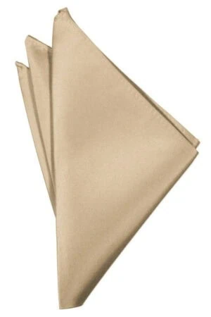 Gold satin napkin folded into a triangle with layered folds on a white background, showing three overlapping napkins