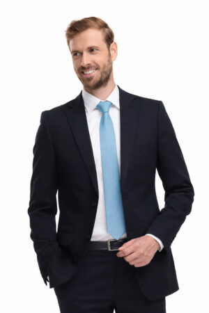 man modeling the black aspen suit by national tuxedo rentals