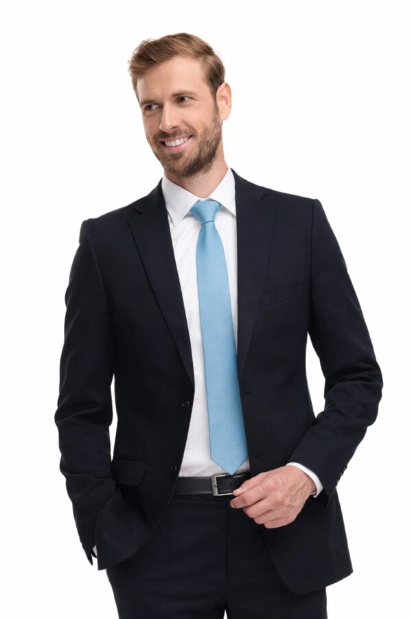 man modeling the black aspen suit by national tuxedo rentals