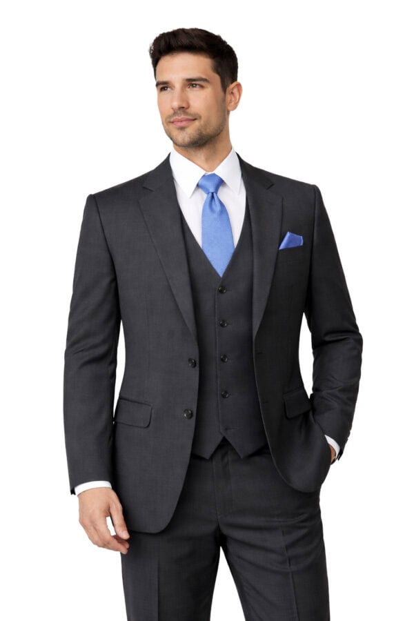 man modeling the steel grey aspen suit rental by national tuxedo rentals