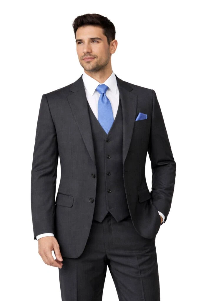 man modeling the steel grey aspen suit rental by national tuxedo rentals