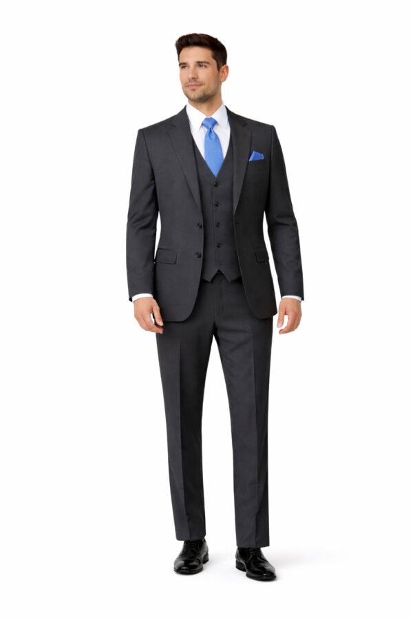 man modeling the steel grey aspen suit rental by national tuxedo rentals