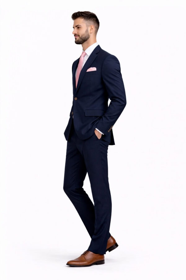 man modeling navy suit rental
