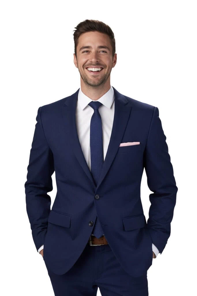 man wearing navy blue suit rental