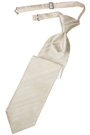 Beige silk necktie with an adjustable strap and buckle, laid flat.
