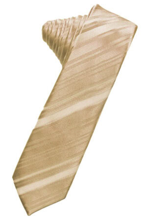 Beige striped necktie laid diagonally across a white background.