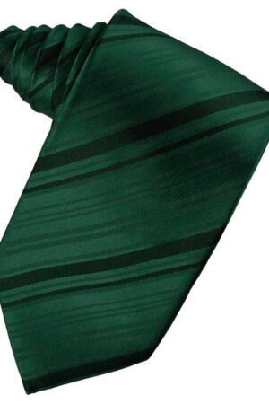 Green striped necktie with diagonal dark stripes on a white background (formal wear accessory).