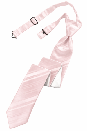 Pink striped satin clip on skinny tie