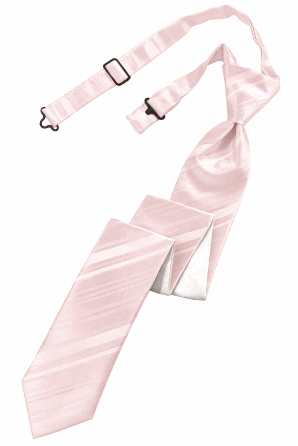 Pink striped satin clip on skinny tie