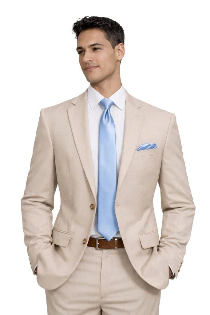 man modeling tan suit rental