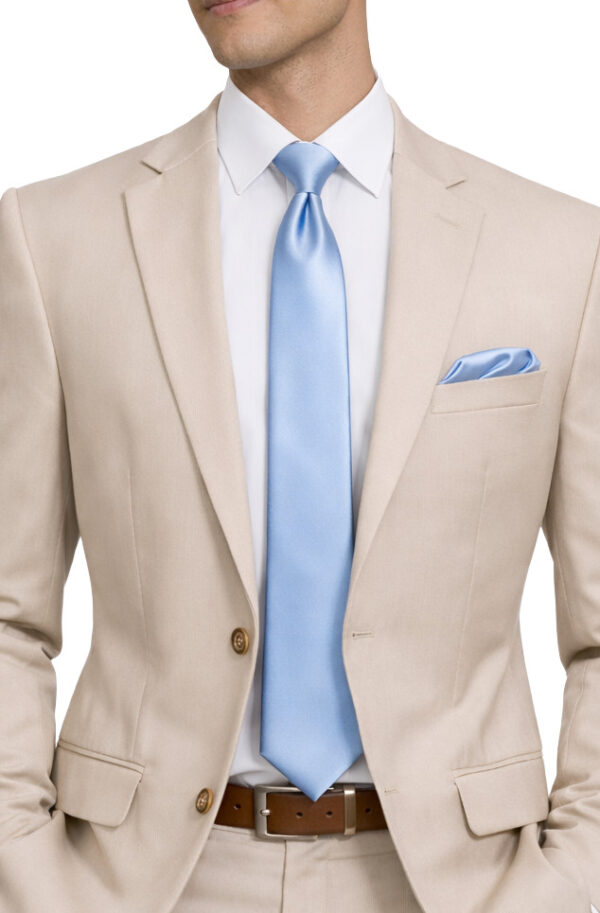 Close up photo of tan suit details