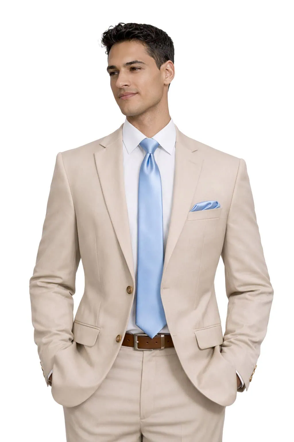 man modeling tan suit rental