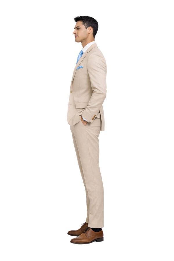 man modeling tan suit rental