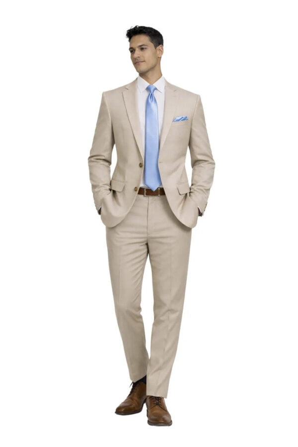 man modeling tan suit rental