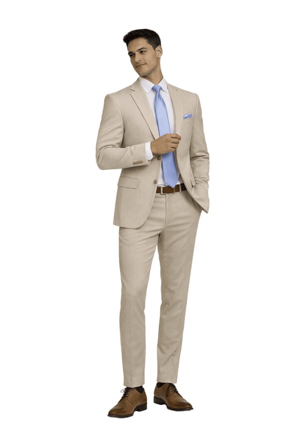 man modeling tan suit rental