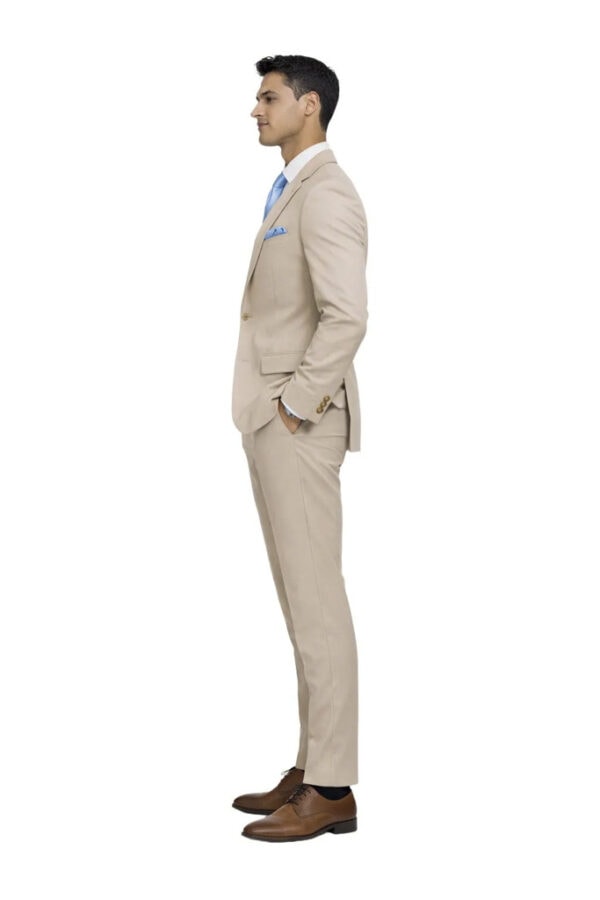 man modeling tan suit rental