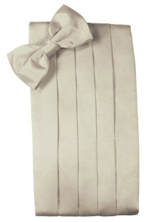 Beige gift box with a large satin bow at the top-left corner and vertical ribbon folds along the sides.