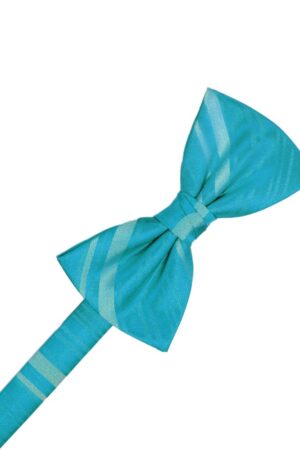 Turquoise Striped Satin Bowtie