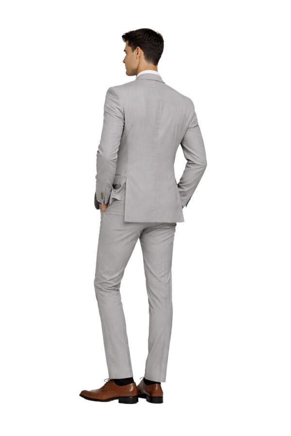heather grey suit on model