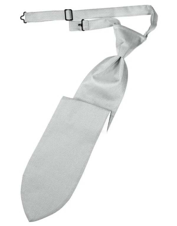 Grey necktie with a tied knot and adjustable strap, shown diagonally across the image.