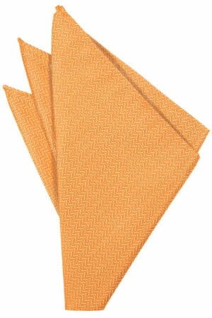 Three orange napkins with a small chevron pattern, folded in an overlapping, fan-like arrangement.