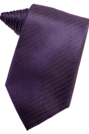 Purple necktie with a subtle herringbone weave laid flat.