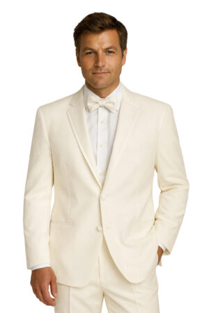 man wearing ivory madison tuxedo rental