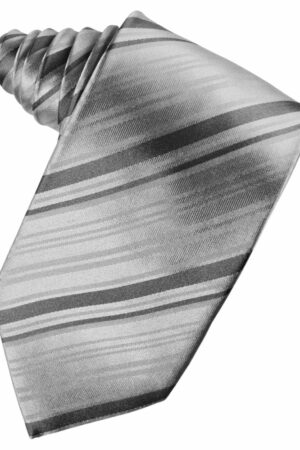 Silver Striped Satin Suit Tie