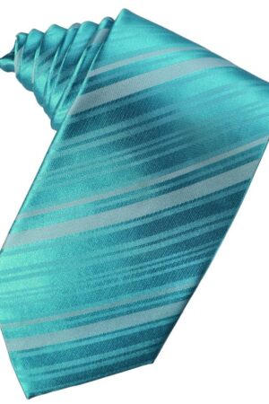 Turquoise Striped Satin Suit Tie