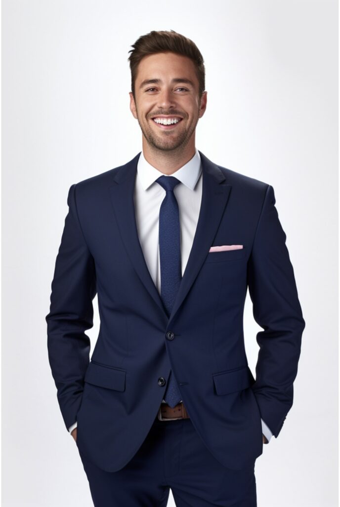 man wearing navy blue suit rental