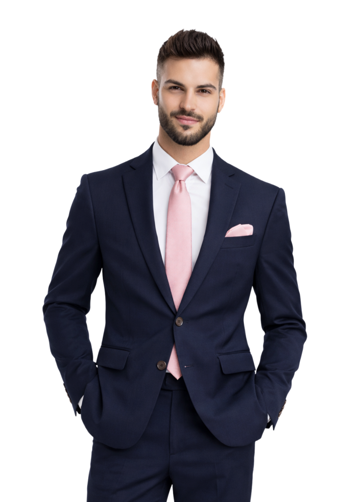 man modeling navy suit rental