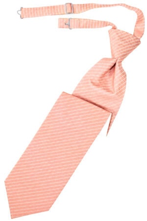 Peach-colored striped necktie, loosely knotted and hanging diagonally.
