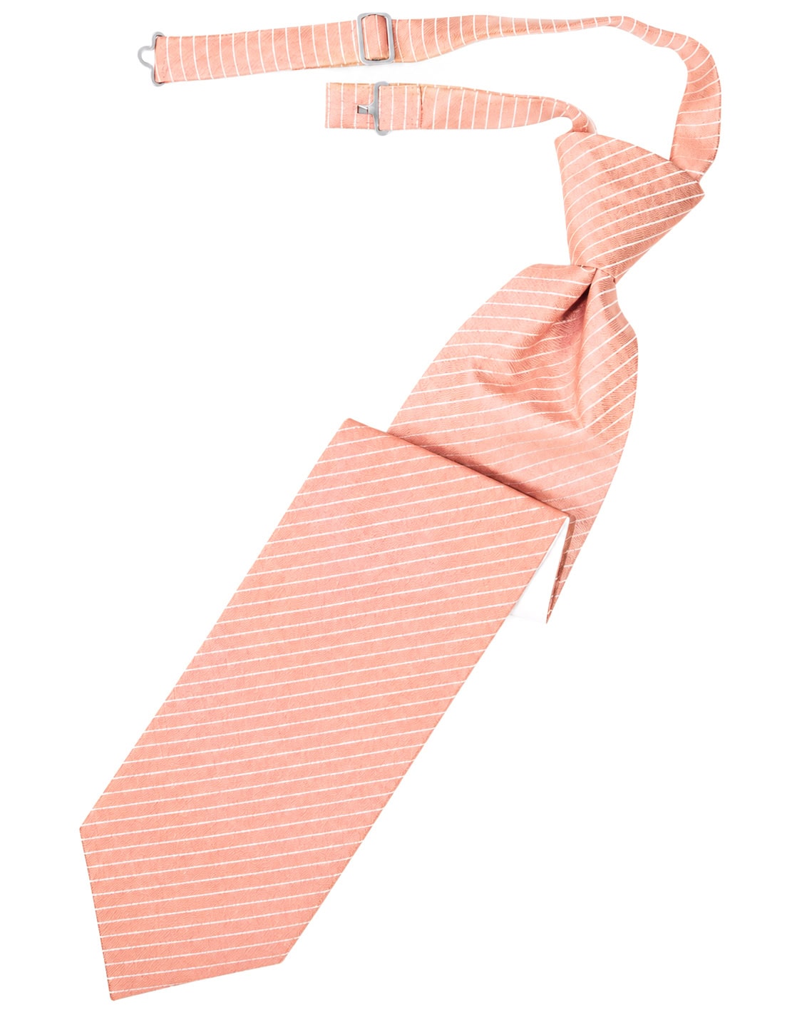 Peach-colored striped necktie, loosely knotted and hanging diagonally.