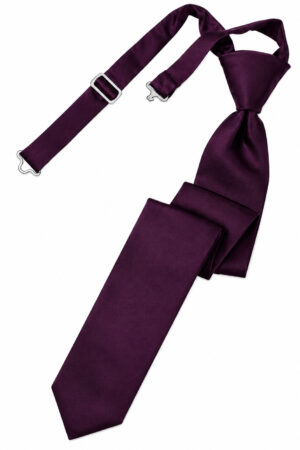 Purple silk necktie with a matching adjustable strap and metal hardware, shown laid out diagonally on a white background for fashion product use