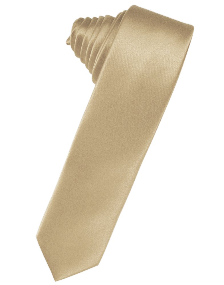 Solid Satin Skinny Suit Tie in Golden