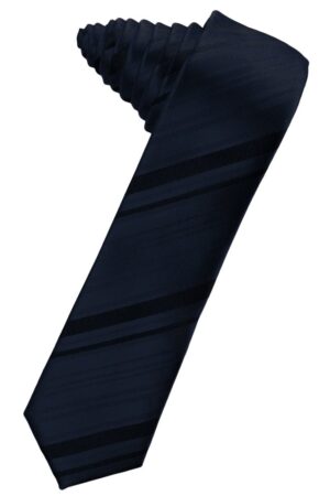 Midnight Blue Striped Satin Skinny Suit Tie