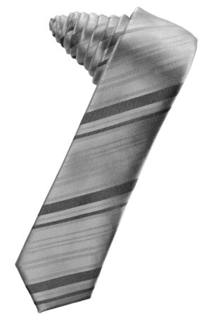 Silver Striped Satin Skinny Suit Tie