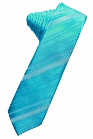 Turquoise Striped Satin Skinny Suit Tie