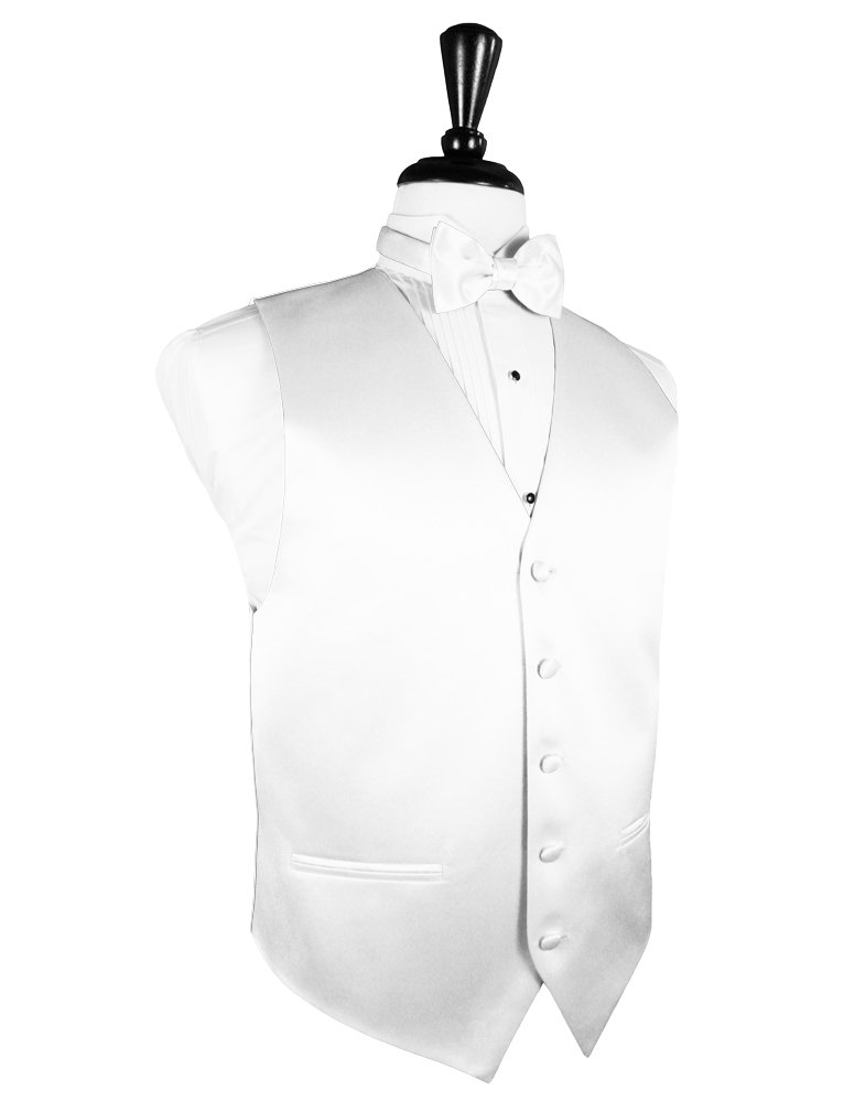 Tux Park White Satin Adjustable Tuxedo Vest With Pre-Tied Bow Tie – Open Back Fits 37-50 Coat