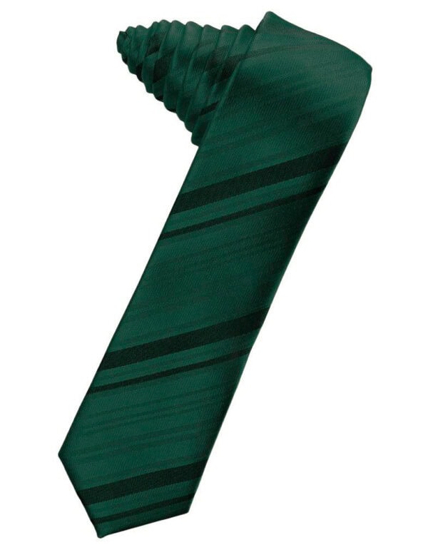 Green striped necktie with diagonal dark stripes on a solid green background.