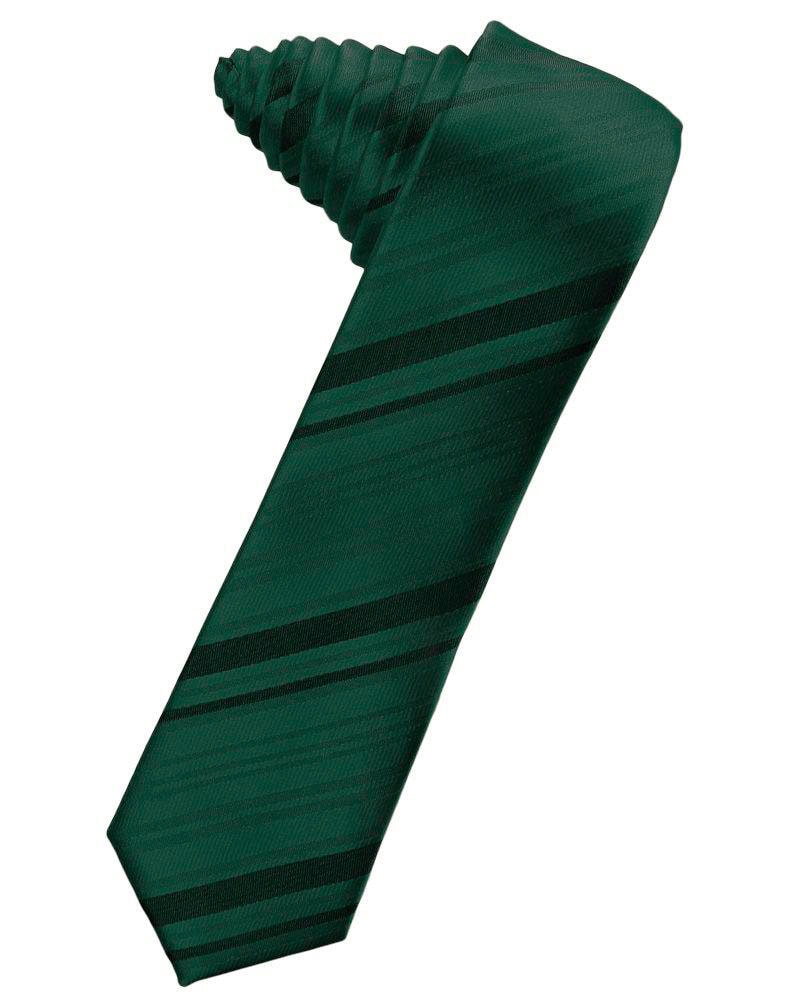 Green striped necktie with diagonal dark stripes on a solid green background.