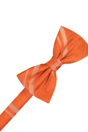Orange fabric bow tied around a slender stick or wand, seen against a white background.