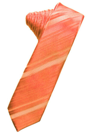 Orange striped necktie angled diagonally across a white background.