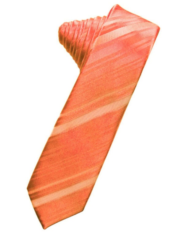 Orange striped necktie angled diagonally across a white background.