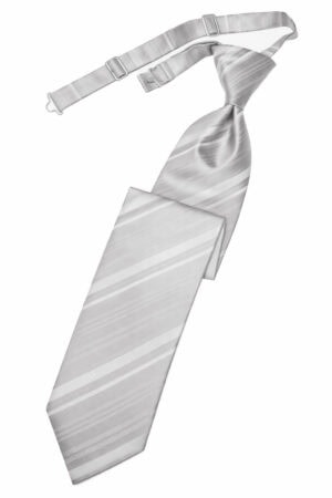 Light gray striped necktie with matching striped suspenders laid out together.