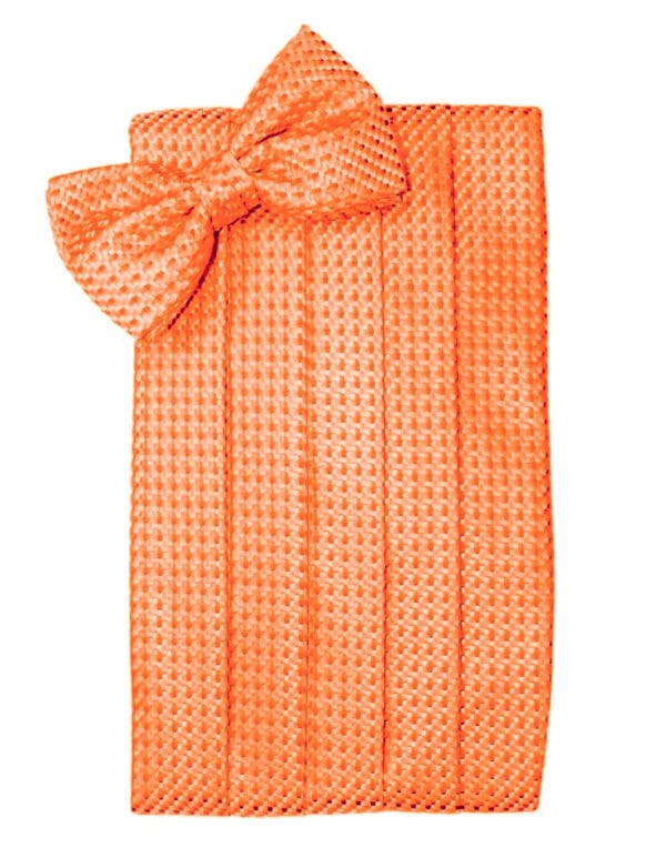 Orange gift box wrapped with a textured ribbon and bow on top.