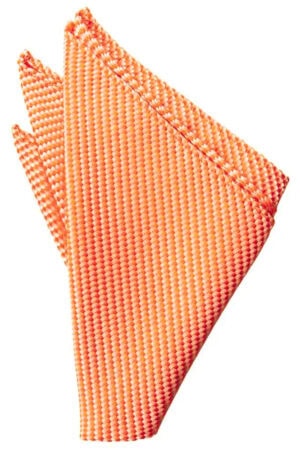 Orange woven cloth napkins folded into a triangle, stacked together against a white background.