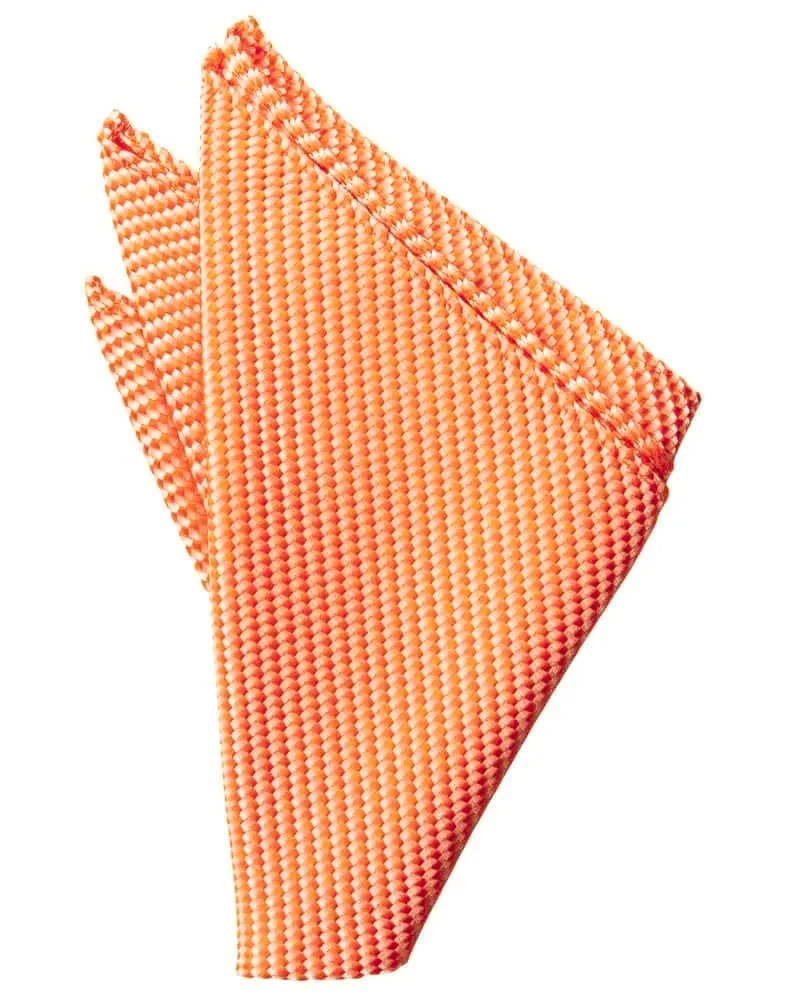 Orange woven cloth napkins folded into a triangle, stacked together against a white background.